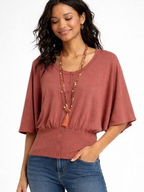 CAbi Dusty Rose Kimono Sleeve Top- Size M - Boho Blouse